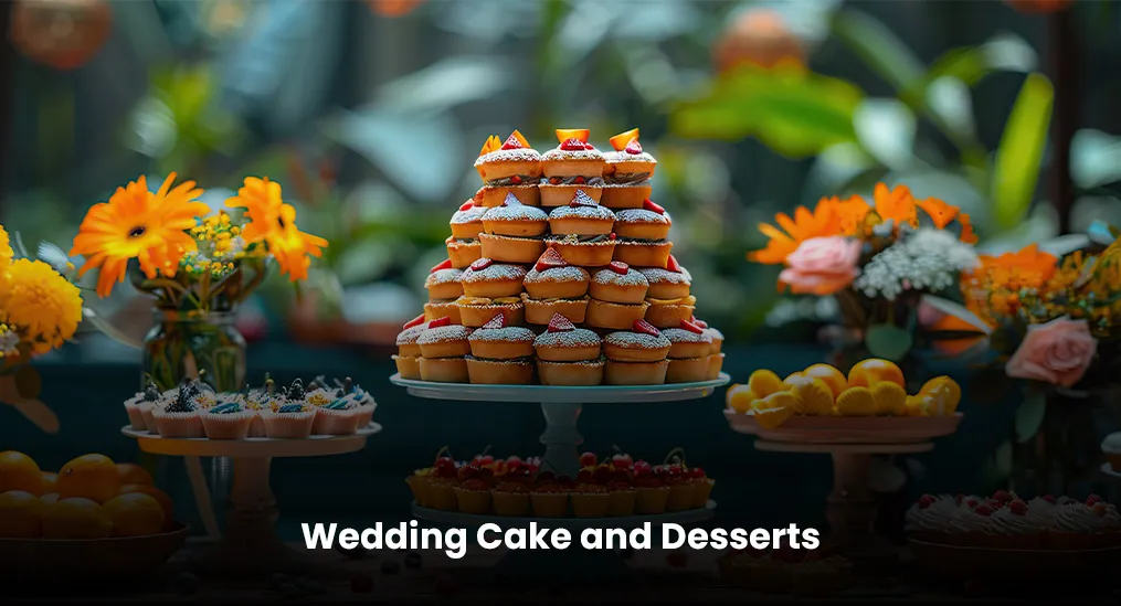 Wedding cake and desserts in menu
