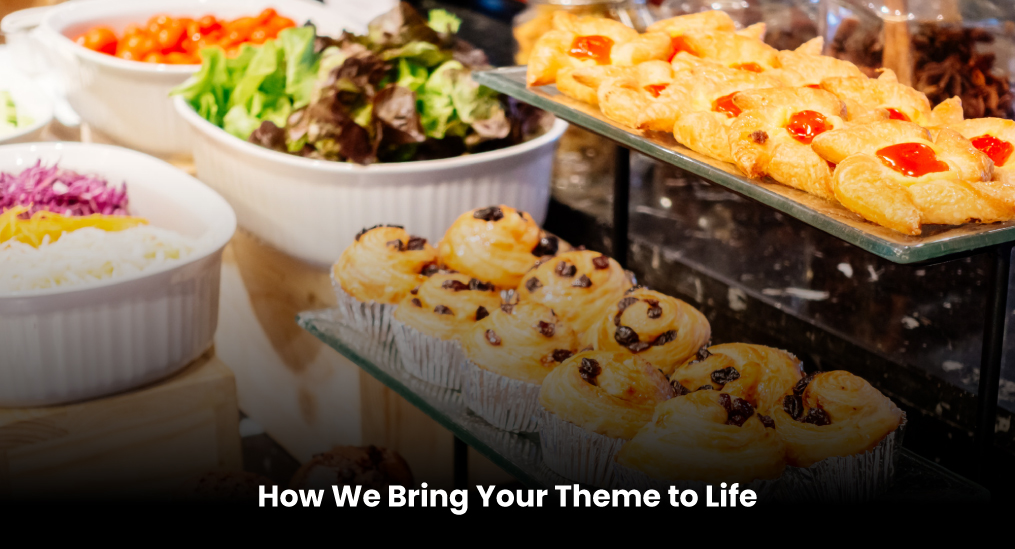 Fresh salad and pastries arranged for a themed buffet by Catering Houston.